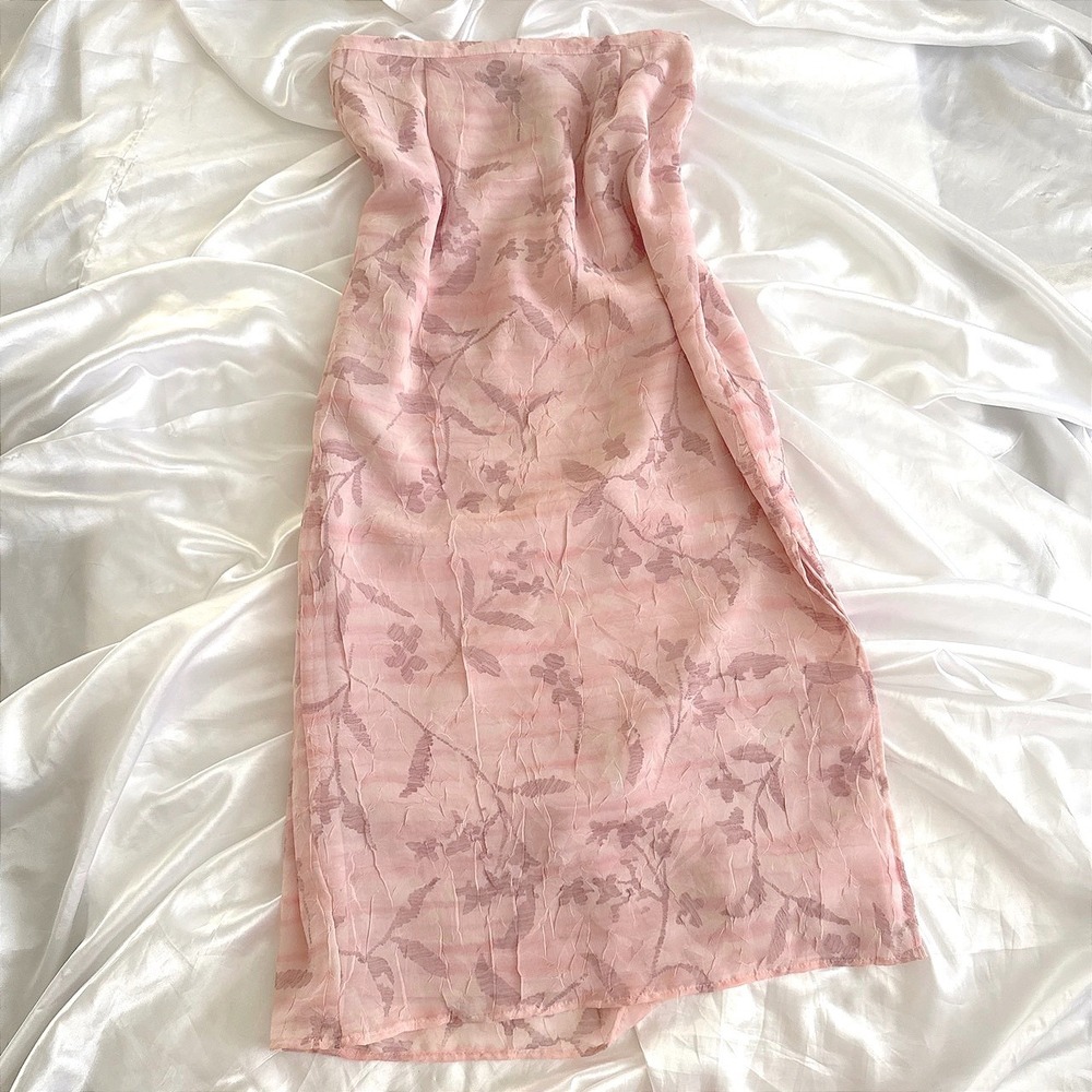 Norton McNaughton Petites Pink Floral Crinkle Midi Skirt PS